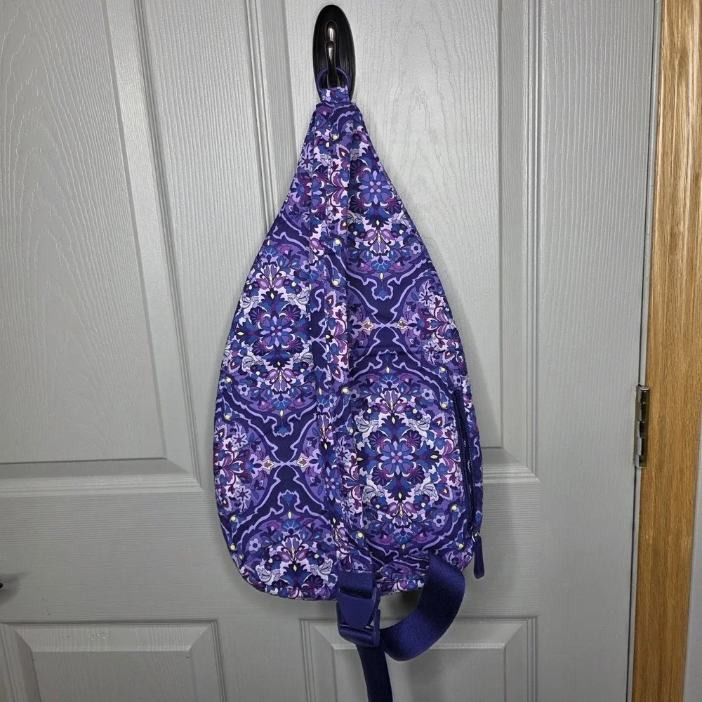 NWOT Vera Bradley Plaid Sling Backpack Purple Plum Paisley Adjustable Strap